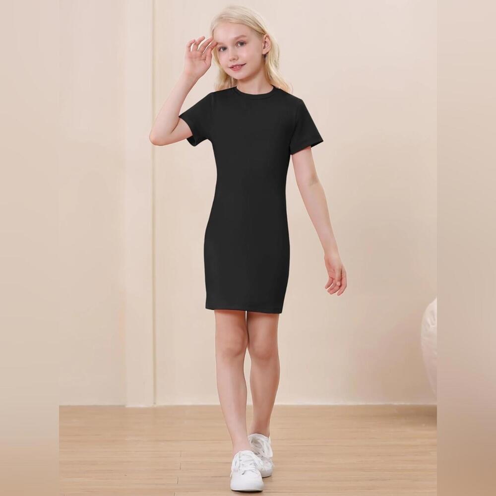 NWT EXARUS Girls T-Shirt Bodycon Casual Crew Neck Mini Dress, 10Y